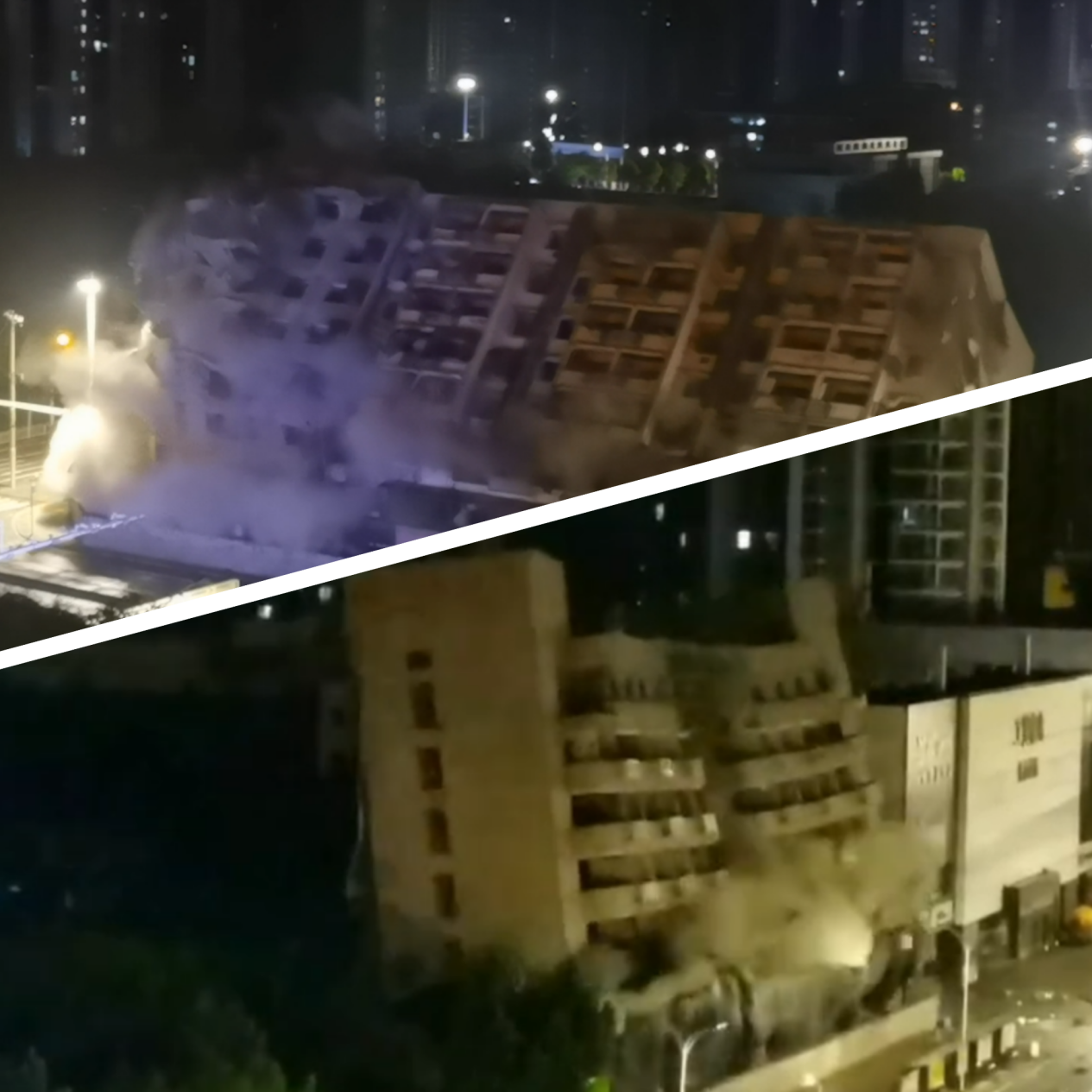 武汉闹市区两栋大楼成功爆破  仅隔1.3米民房安然无恙