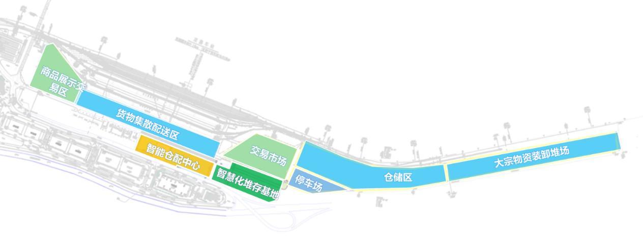 青海丝绸之路国际物流城公铁联运智能港功能区分布示意图