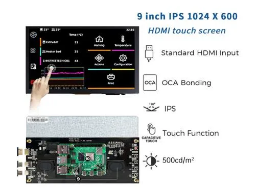 9 inch IPS 1024*600 resolution MINI HDMI &Type C 500nits LCD(HCIKO9OV.CB）