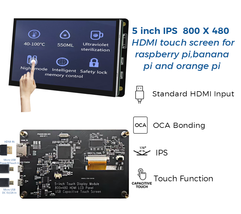 5 inch IPS 800x480 capacitive touch HDMI display(HCIG050V.CP1)