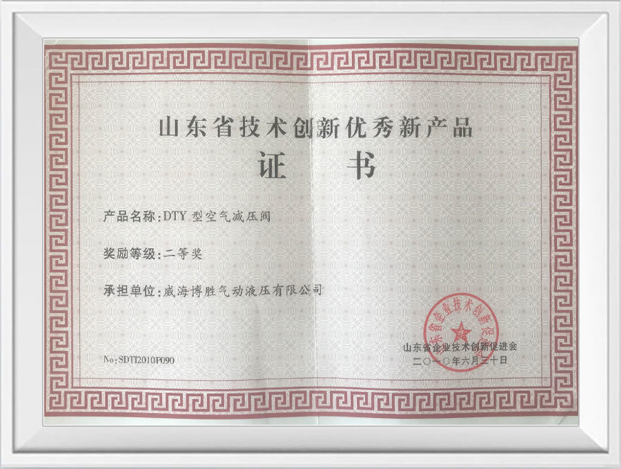 山东省技术创新优秀产品证书