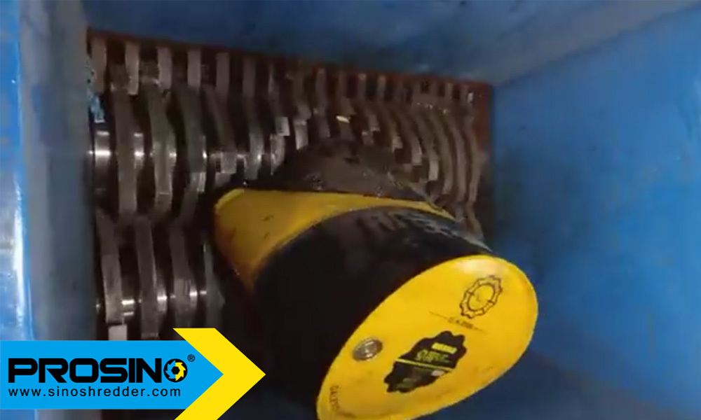 Oil Drum Shredding with PROSINO Double Shaft Shredder