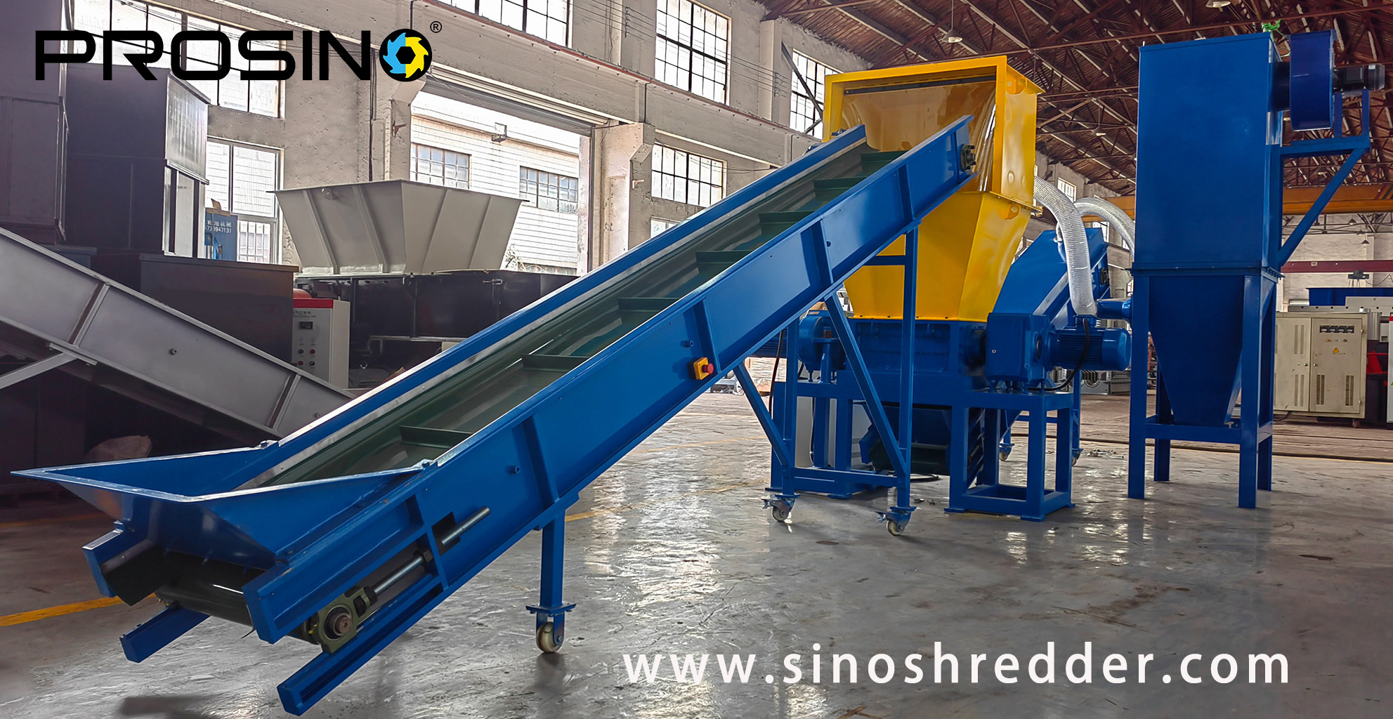 Two Shaft Shredder, PVC Belts and Dust Collector_PROSINO