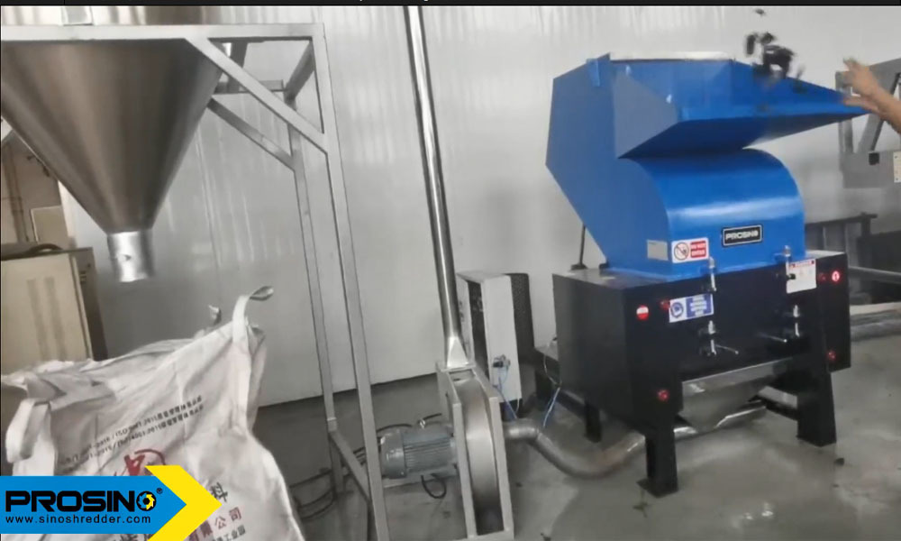 73. PE Granulator PS-C-M-4082, Material Collection System with a big stainless bin.mp4