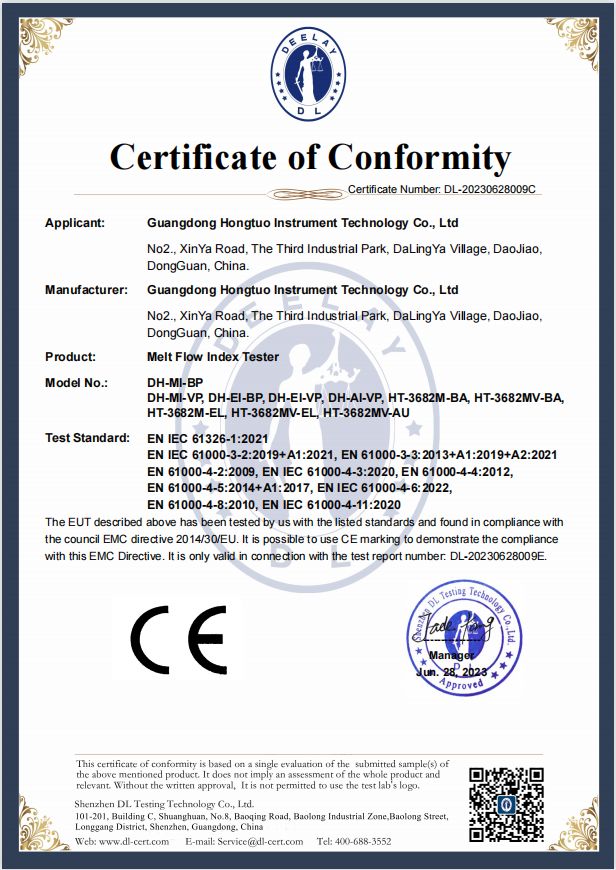 CE certification of Melt Flow Index Tester CE certification of Melt Flow Index Tester