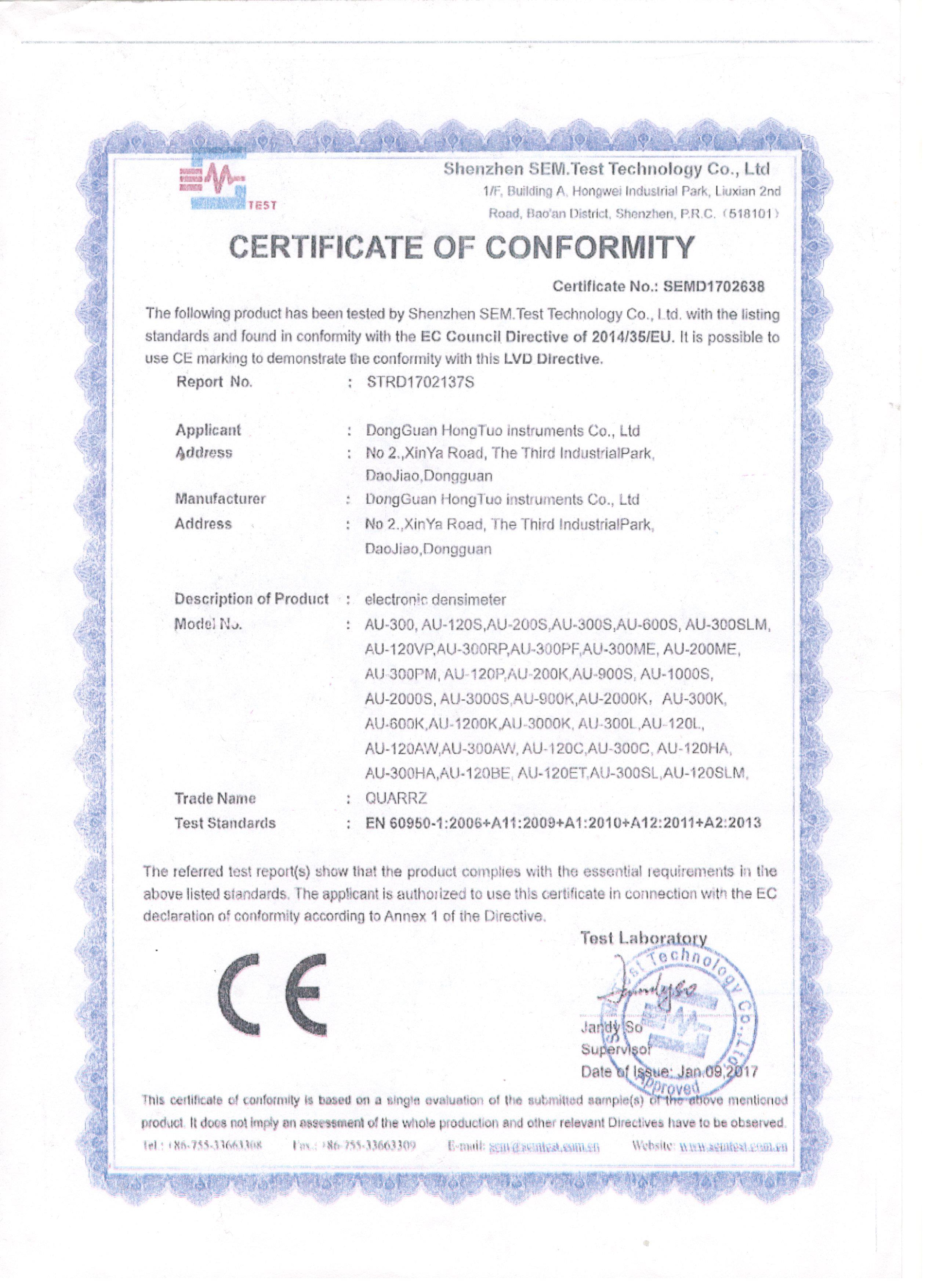 CE Certification of Density Meter CE Certification of Density Meter