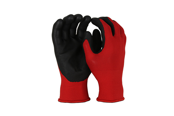 GFW013 15-gauge red polyester palm-coated micro foam wear-resisting gloves