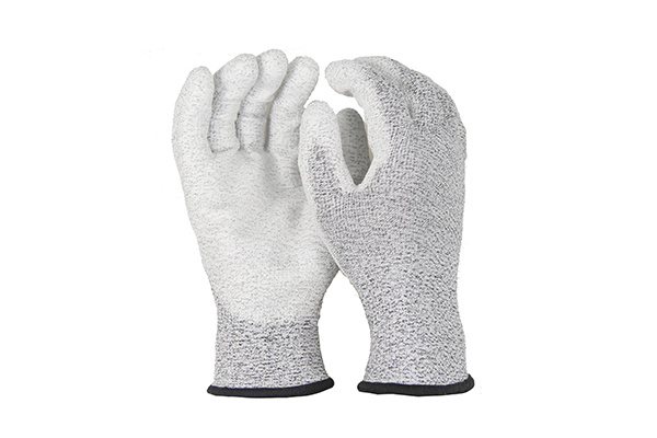 GFC019 13-gauge HPPE+ palm-spandex-coated white PU cut resistant gloves