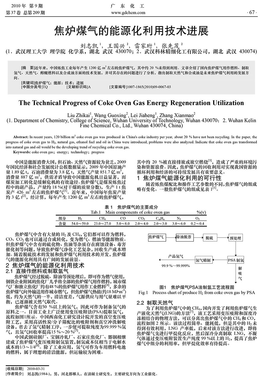 焦炉煤气的能源化利用技术进展