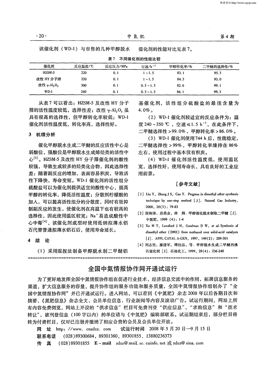 新型甲醇脱水制二甲醚铝基催化剂研究