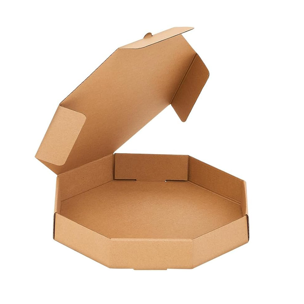 Brown octagonal pizza boxes