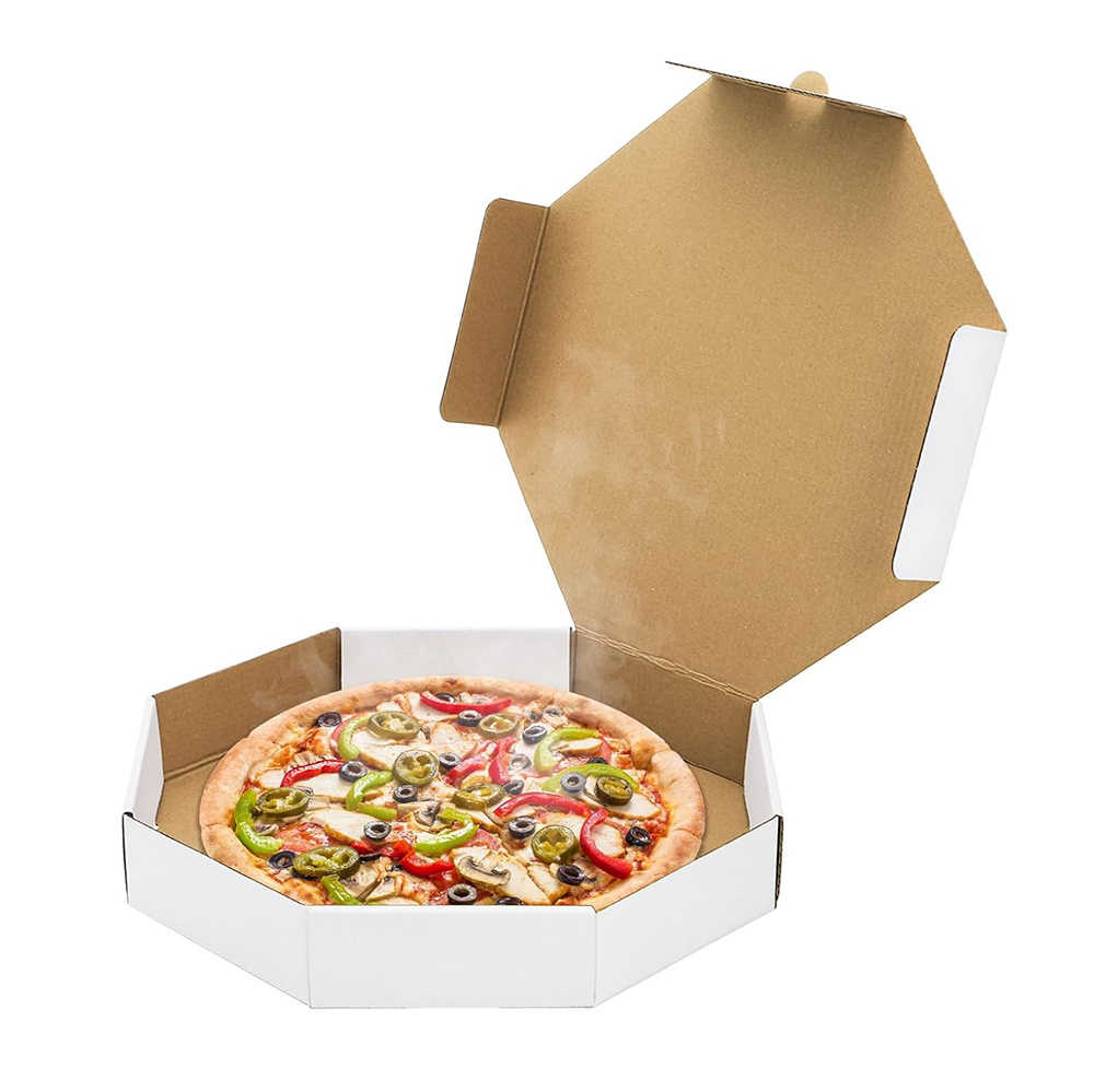 White octagonal pizza boxes