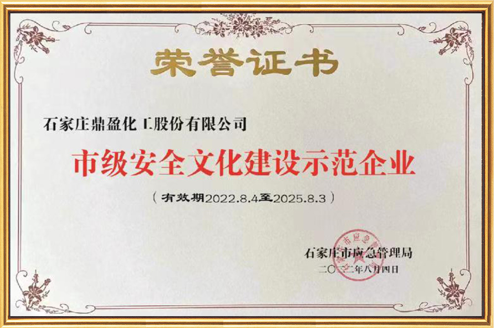 市级安全文化建设示范企业证书