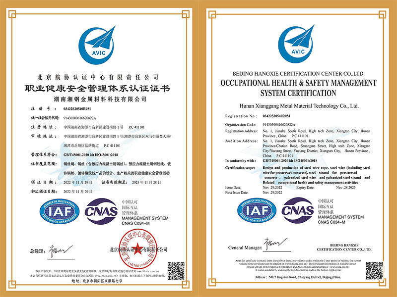 Occupational Health and Safety Management System Certification Certificate