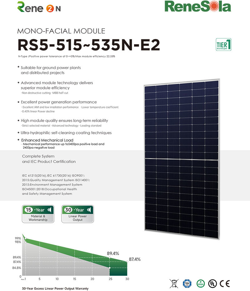 RS5-515~535N N-type (182-132 mono-facial module )