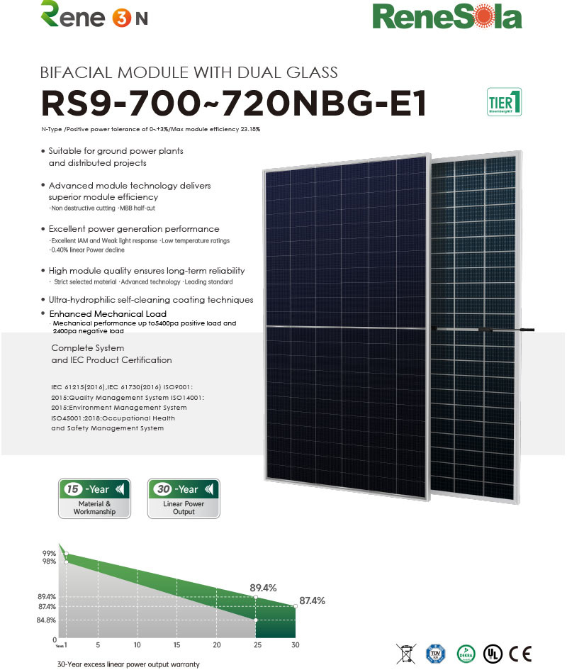 RS9-700~720NBG N-type (210-132 bifacial module with dual glass)