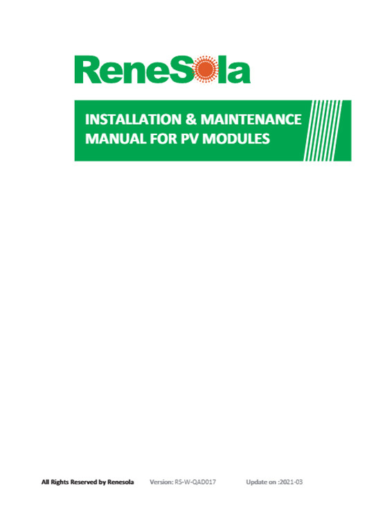 RENE SOLA-ZHANGJIAGANG  INSTALLATION & MAINTENANCE MANUAL  RS-W-QAD017