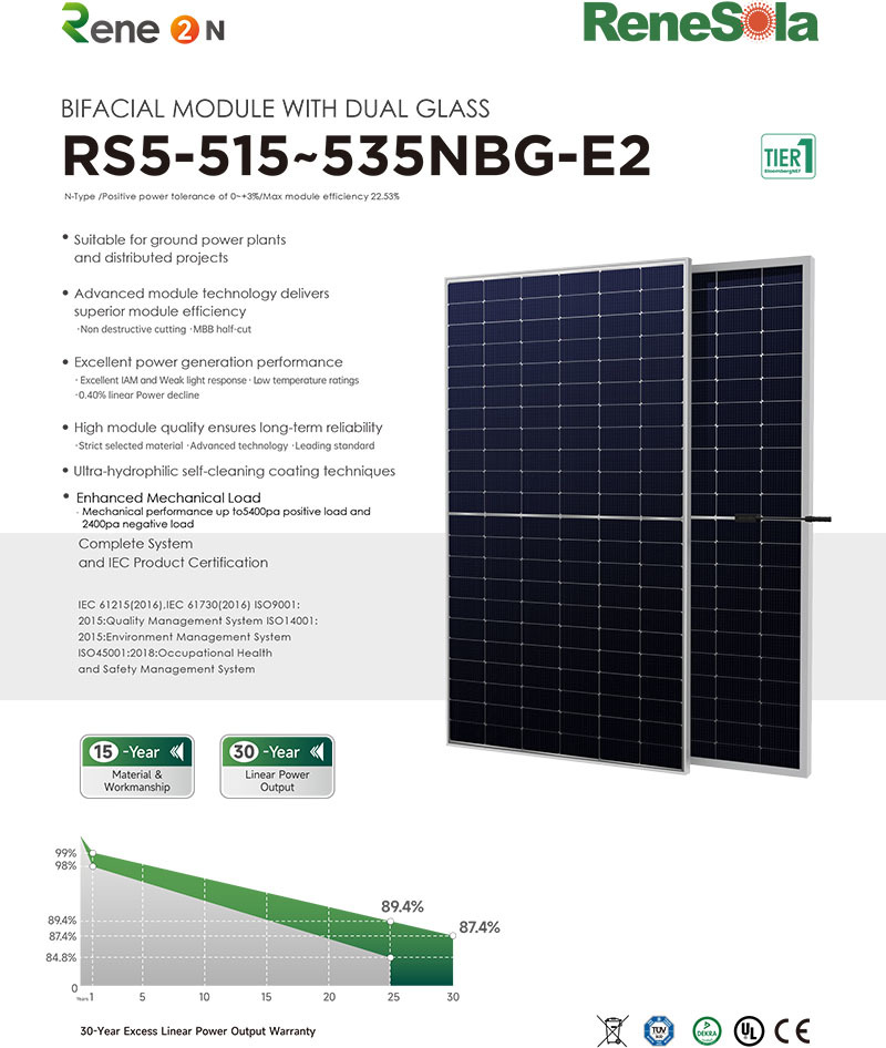 RS5-515~535NBG N-type (182-132 bifacial module with dual glass)