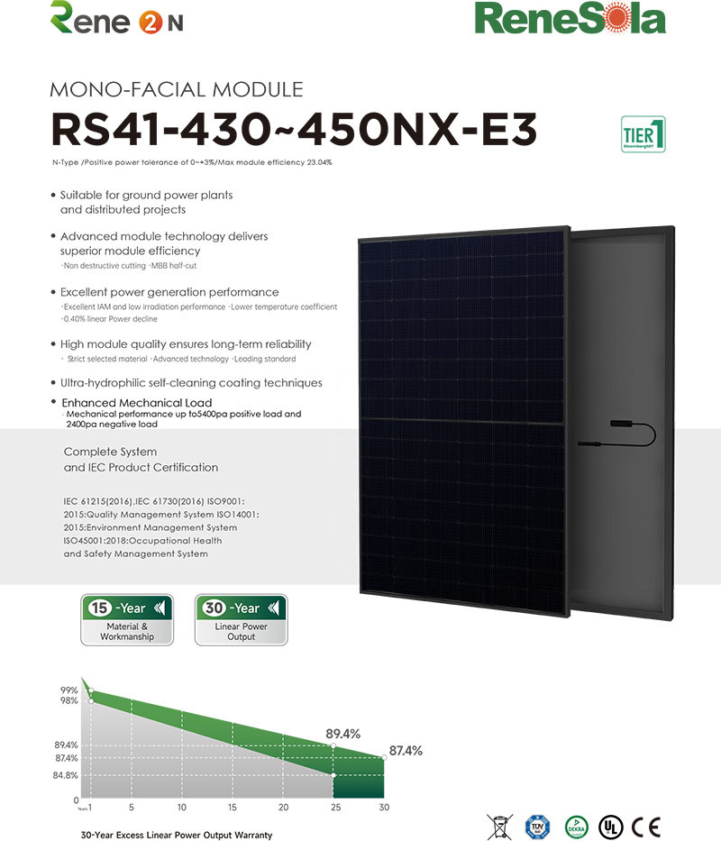 RS41-430~450NX N-type (182-108 mono-facial module with full black）