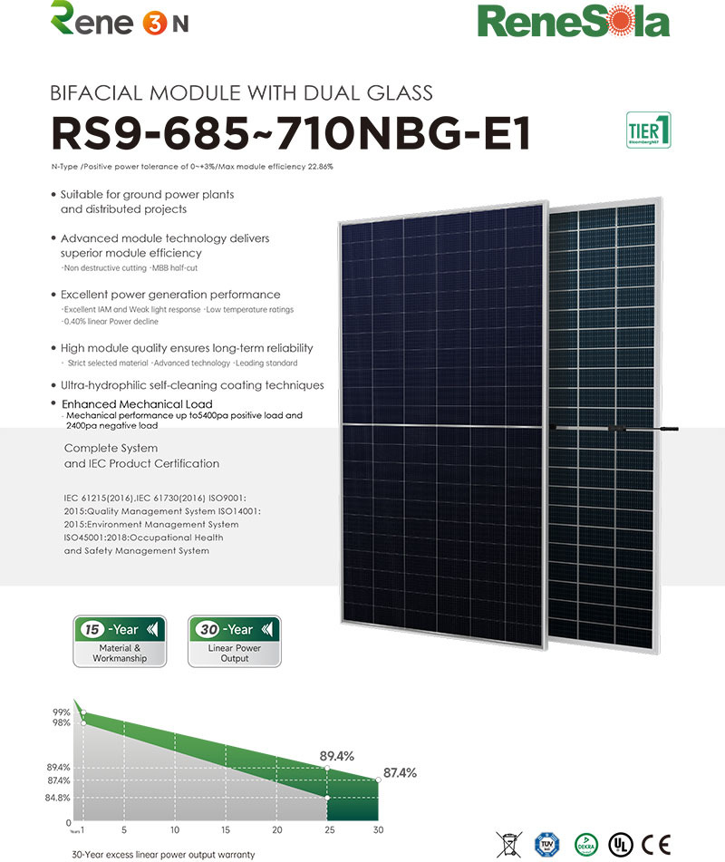 RS9-685~710NBG N-type (210-132 bifacial module with dual glass)