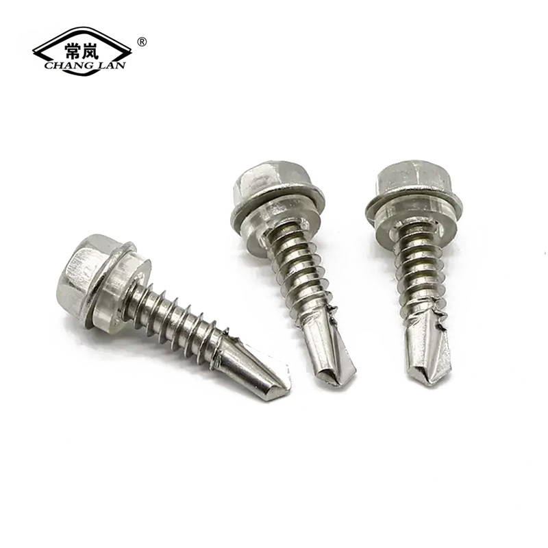 Hex flange head self drilling screw with washers