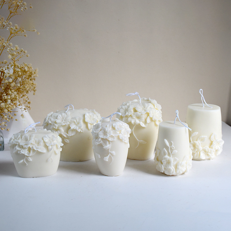 Popular Wholesale Custom Pillar Flower Scented Candle With Multi size