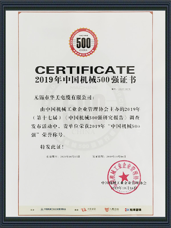 2019年中国机械500强