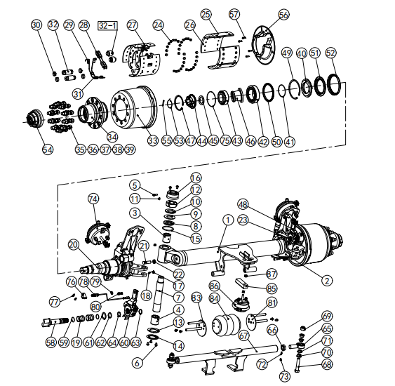 HJB3405-01T.ABS    Eje de camión de plataforma baja   Diagrama de explosión