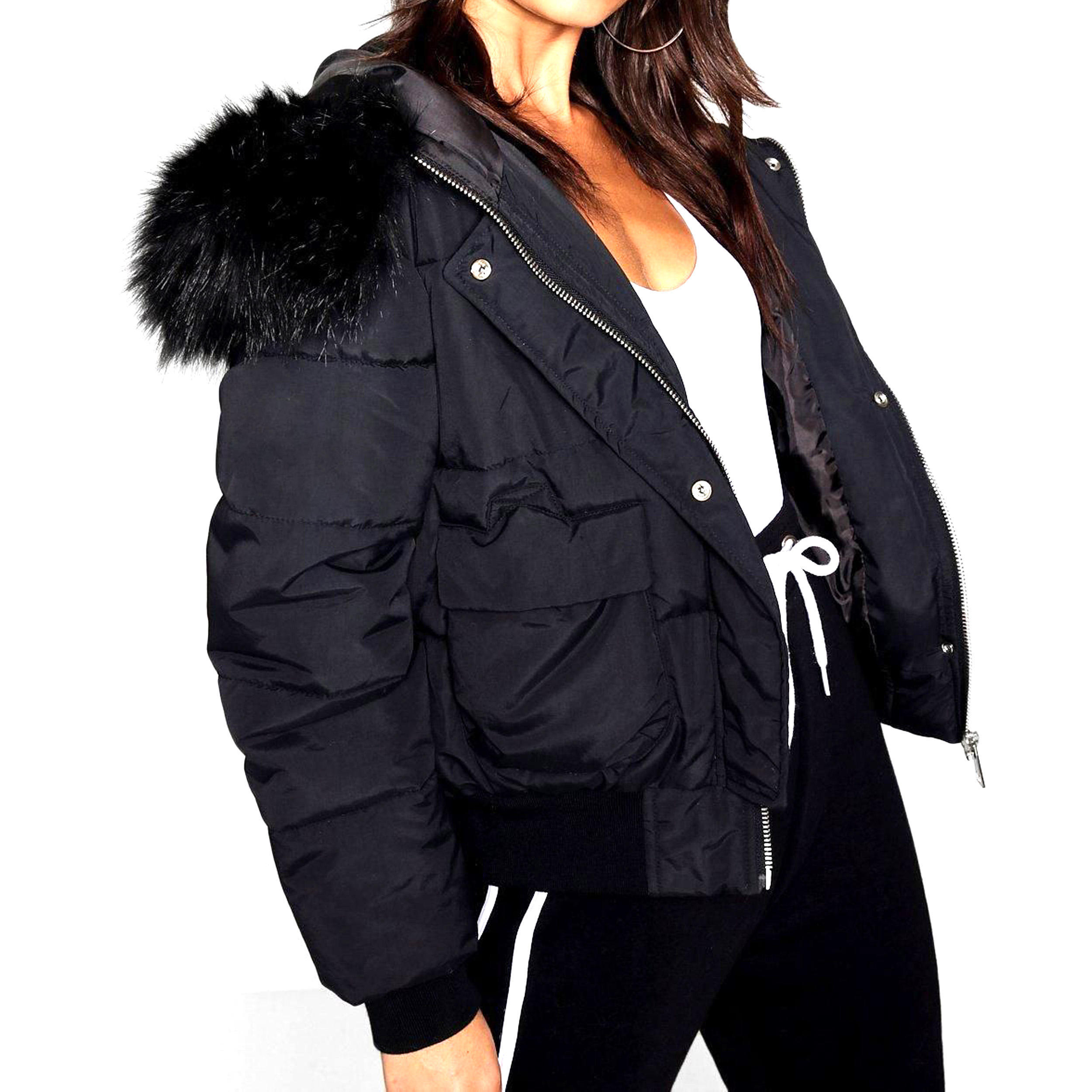 Women Winter Petite Luxe Faux Fur Hood Sporty_yythk