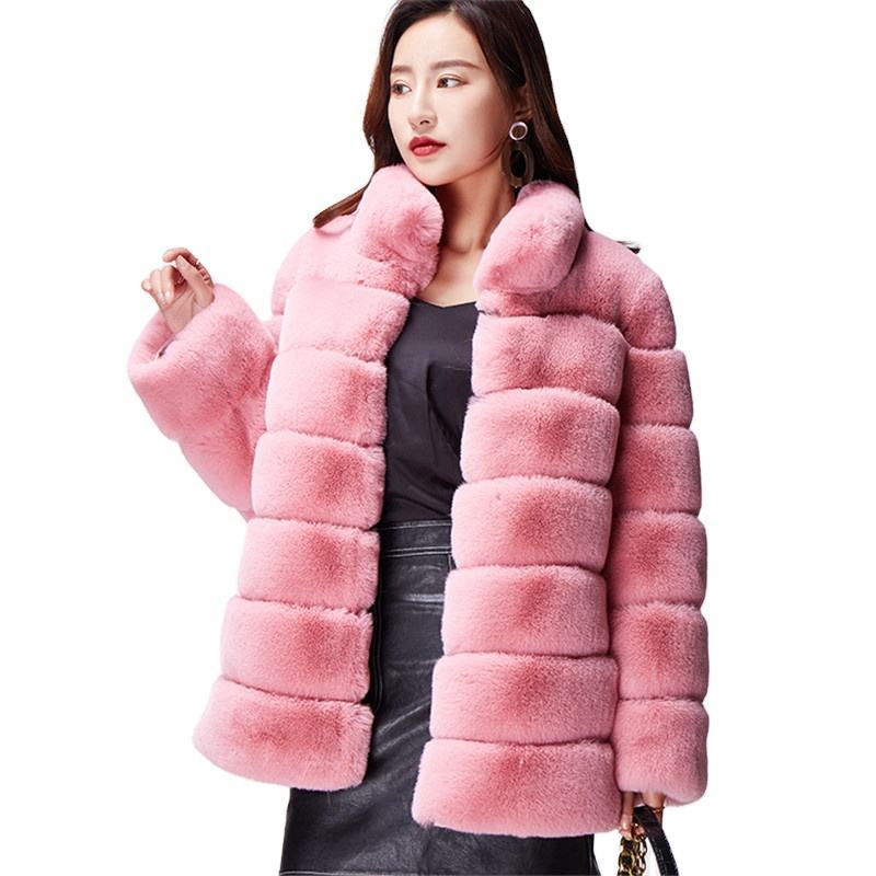 Long Sleeve Stand Collar Faux Fake Fox Fur C