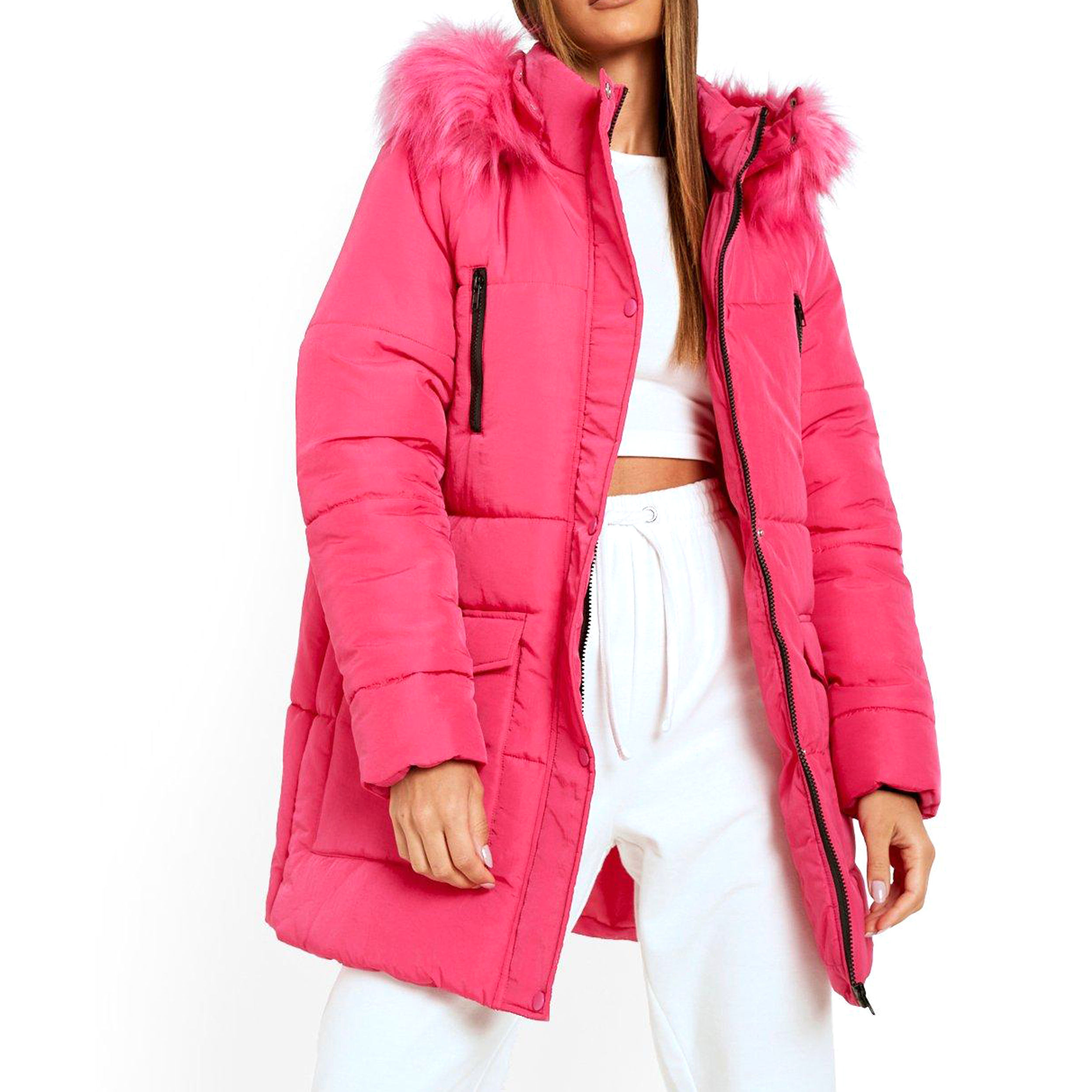 Latest Design Women Hot Pink Faux Fur Hooded_yythkg