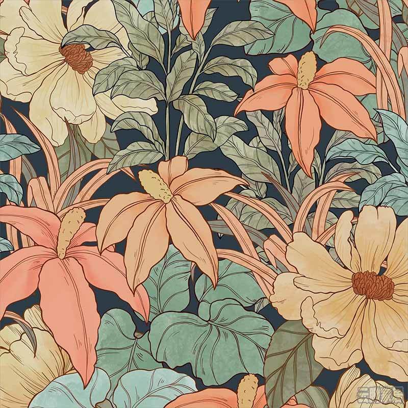 定制图案生产/花卉复古牡丹雏菊