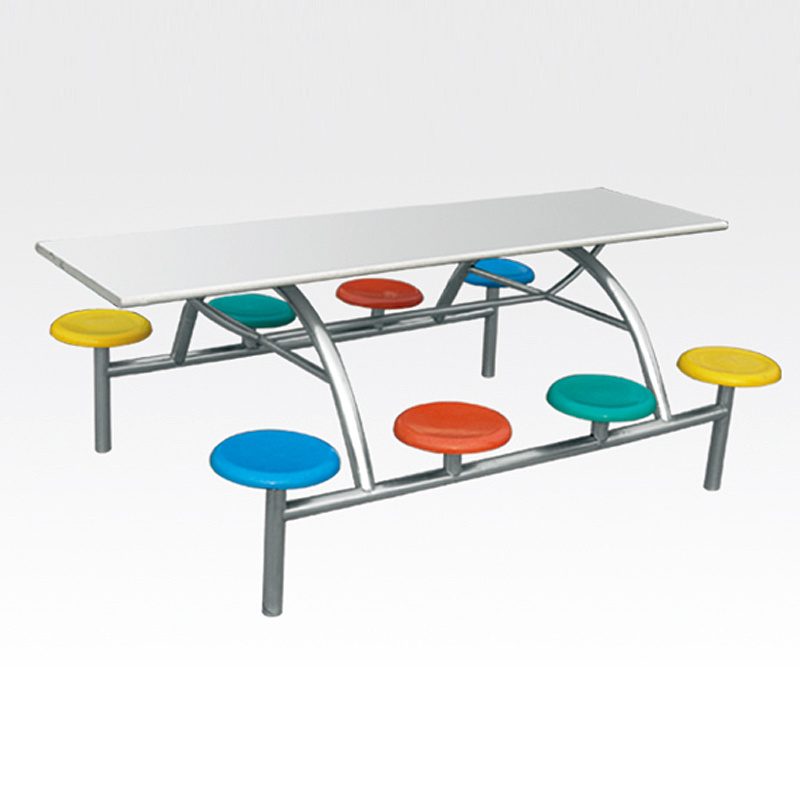 Eight-seater all-steel fast food dining table and chairs