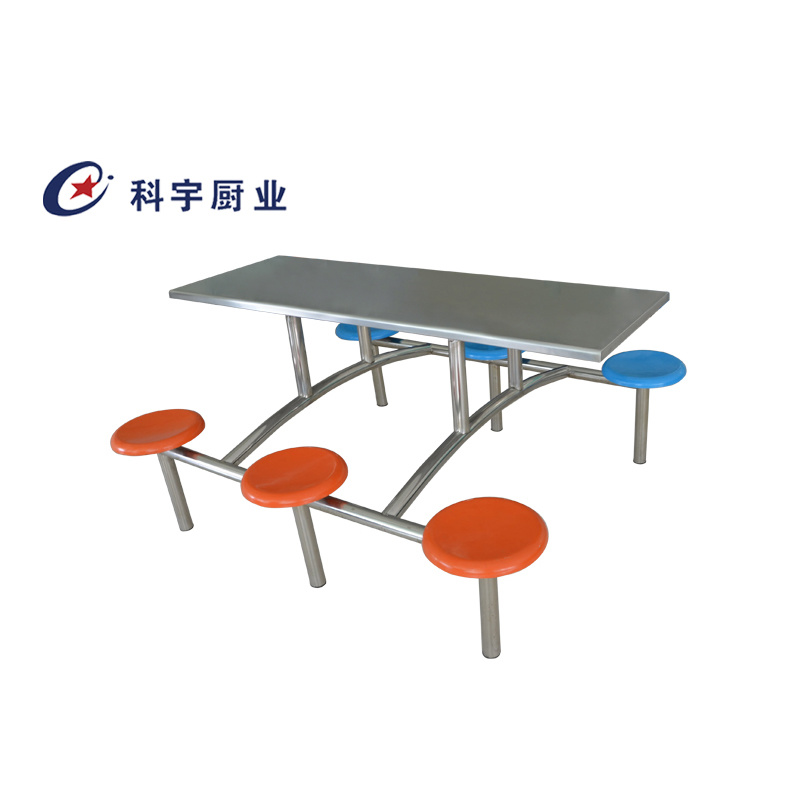 Six-seater all-steel fast food dining table and chairs