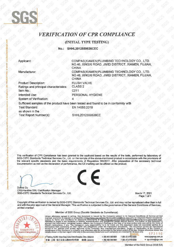 SGS VERIFICATION OF CPR COMPLIANCE