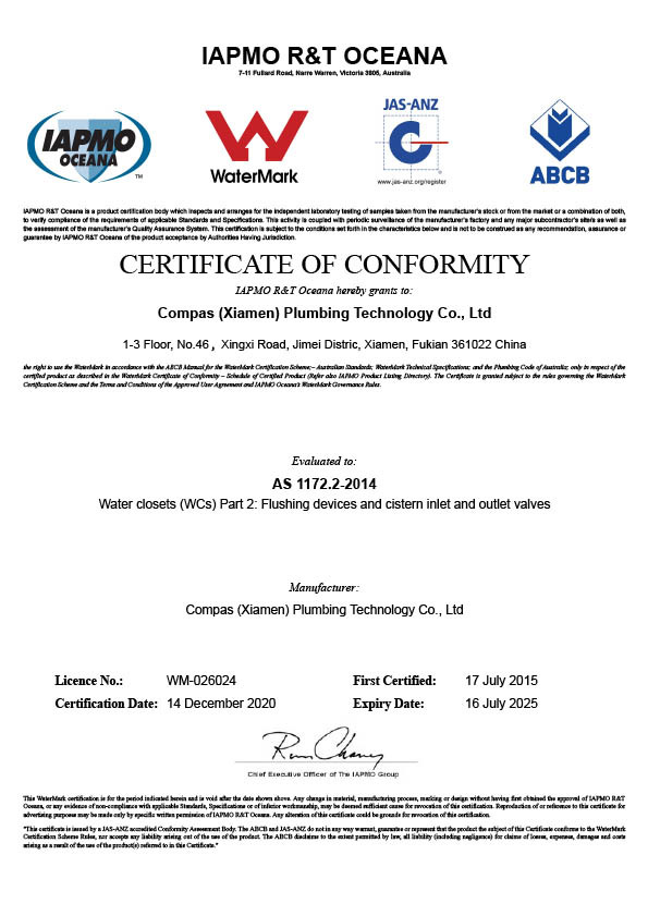 CERTIFICATE OF CONFORMITY