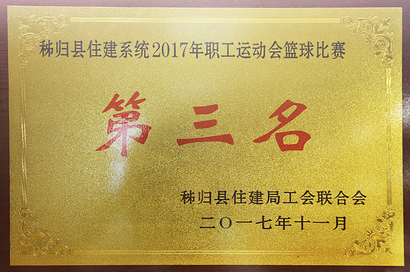 秭歸縣住建系統(tǒng)2017年職工運動會籃球比賽第三名