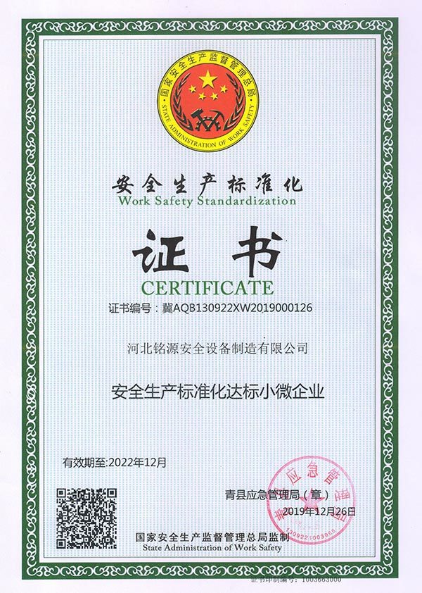 安全生產標準化證書