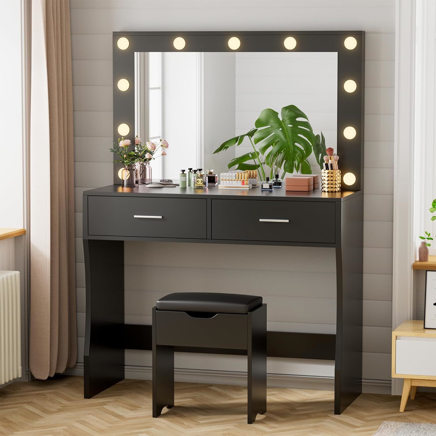 Luxury Dressing Table Wholesale Vanity Table With 10 LED Light Makeup Mirror And Drawers