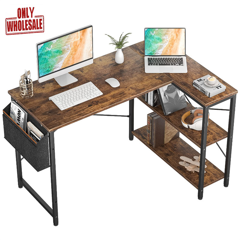 OEM L-Shaped Corner Desk with Reversible Storage Shelves Writing Desk Computer Table with Storage Bag
