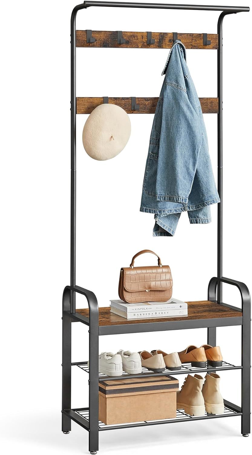 Coat Rack Hall Tree with Shoe Bench for Entryway