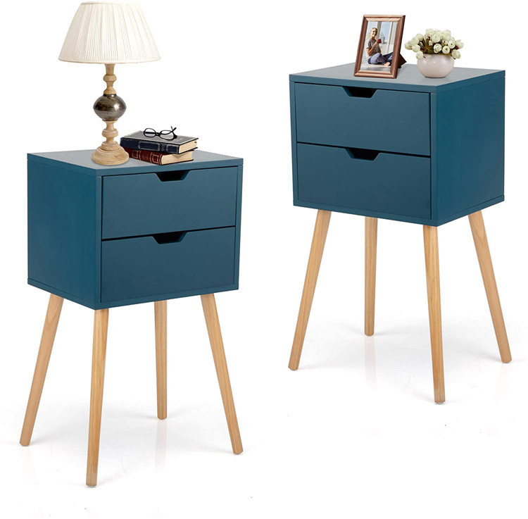 Long leg Side Table MDF nightstand bedside table modern with 2 Drawers
