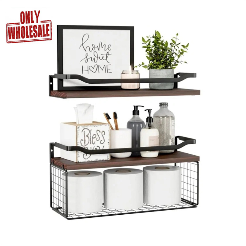 OEM Wall Floating Shelves with Wire Storage Basket