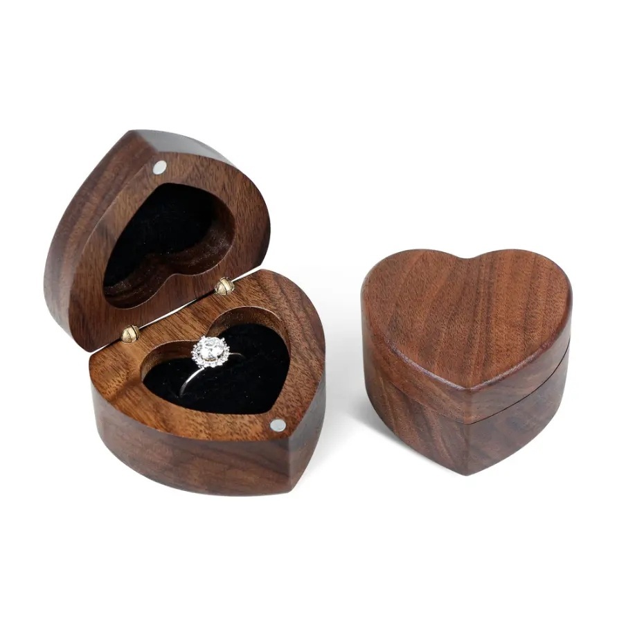 Walnut Wood Heart Ring Box