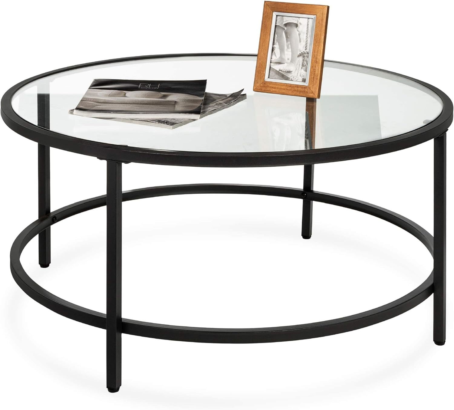 Modern Round Tempered Glass Accent Side Coffee Tea Table for Living Room