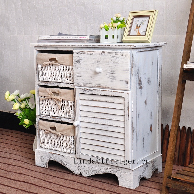 rustic living room rattan wicker furniture wood cabinet corner in white roast