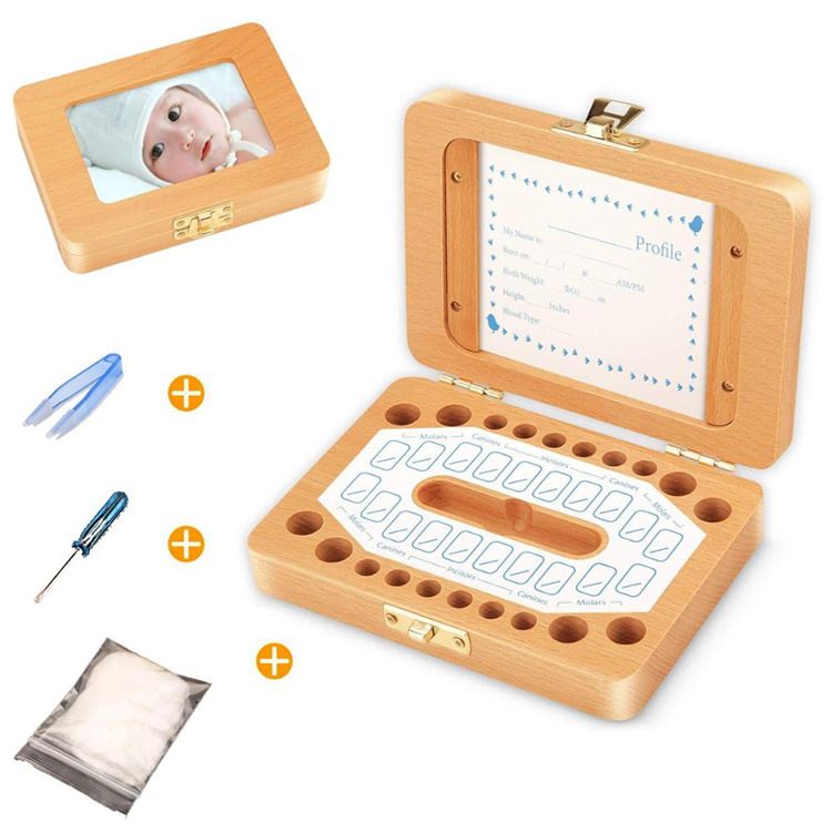 Baby Teeth Box Save Organizer Wooden Tooth Keepsake Box for Baby Kids Milk Teeth