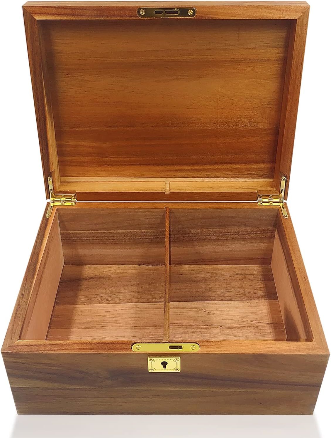 Wood Box Large Decorative Wooden Storage Box with Hinged Lid and Locking Key