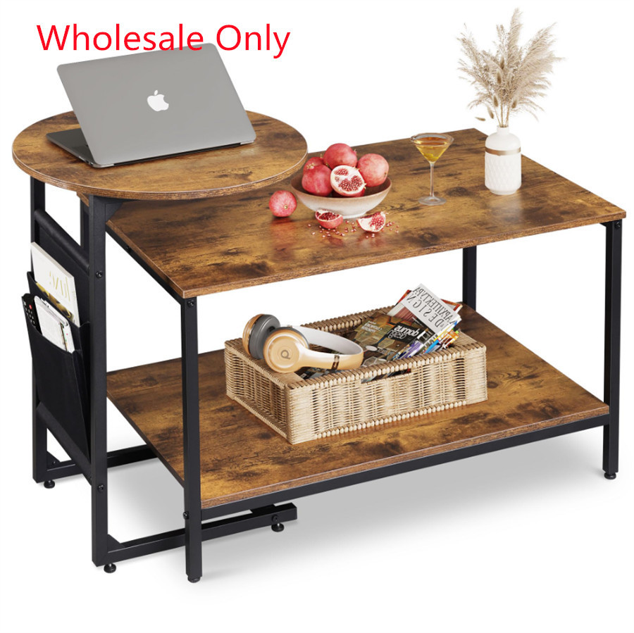 Living Room Furniture Wood Round And Rectangular Tea Table Set Side Table Nesting Metal Frame Coffee Table For Living Room