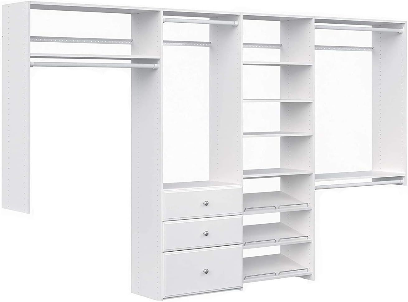 Wall Mounted Wardrobe Organizer Kit System with Shelves and Drawers
